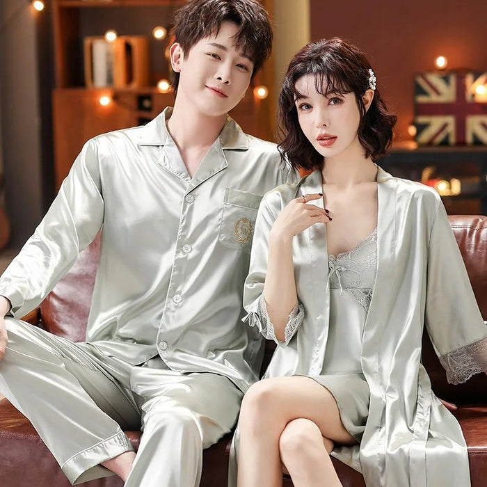 Lace Sling Silk Couple Pajama Set