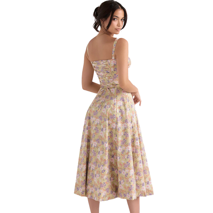  QKKO Floral Bustier Midriff Waist Shaper Dress, Women