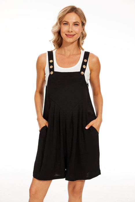 Adjustable Wide Leg Pocket Short Overalls Romper