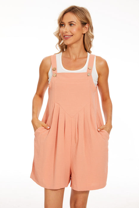 Adjustable Wide Leg Pocket Short Overalls Romper