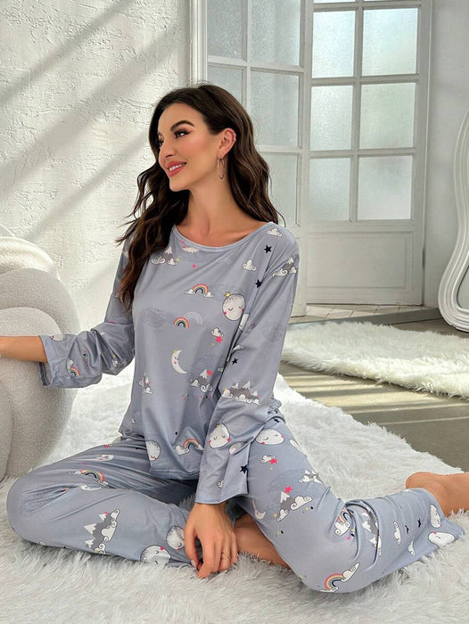 Moon And Rainbow Print Pajama Set