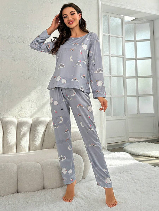 Moon And Rainbow Print Pajama Set