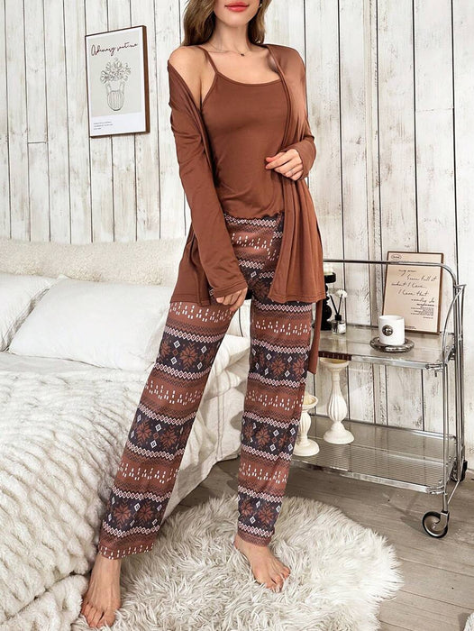 Three Piece Solid Color Top And Pants Set