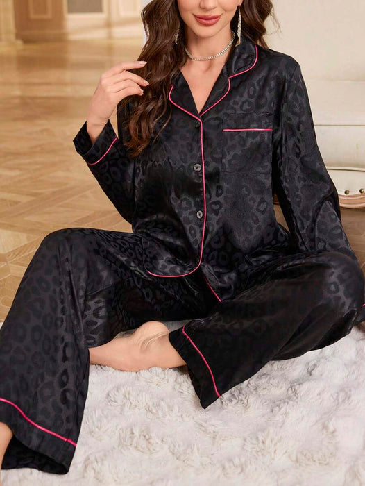 Satin Pajama Set With Contrasting Design