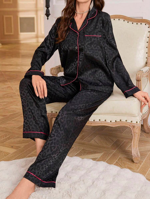 Satin Pajama Set With Contrasting Design