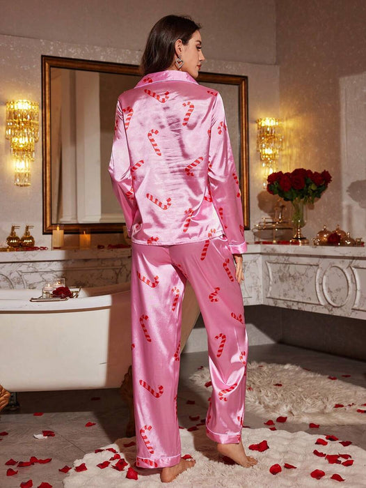 Candy Cane Print Christmas Pajama Set