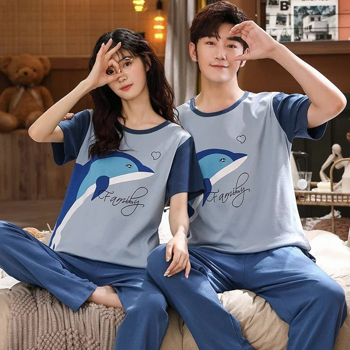 2 Piece Cartoon Printed Loungewear Couple Pajama Set