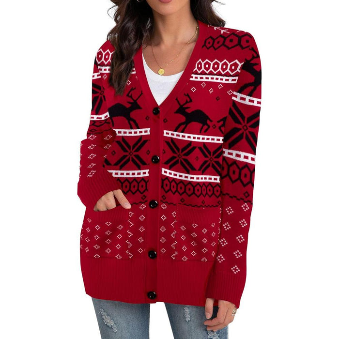 Christmas Cardigan With Snowflake And Decoration Print