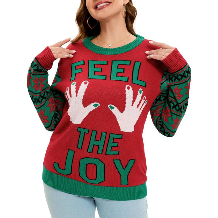 Christmas Crew Sweater With Novelty Holiday Print