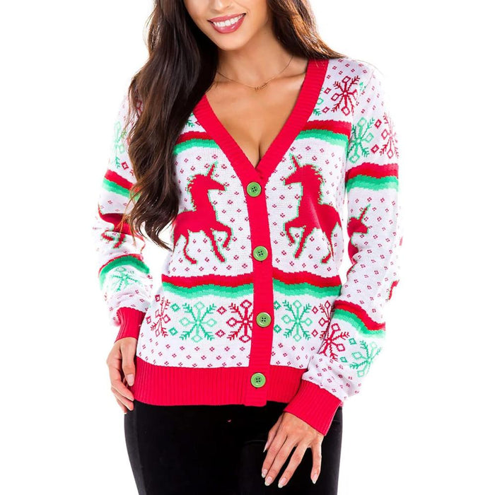 Holiday Sweater With Reindeer And Snowflake Design