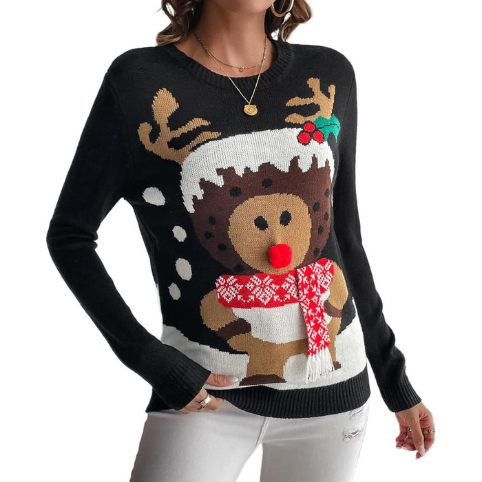 Christmas Crew Sweater With Novelty Holiday Print