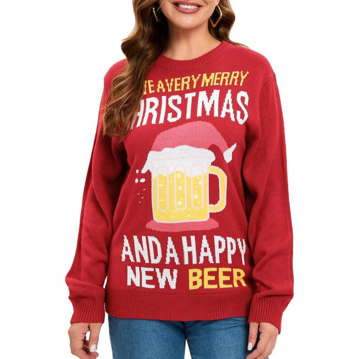 Christmas Crew Sweater With Novelty Holiday Print