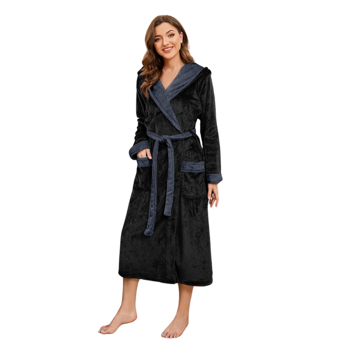 Dual Tone Hooded Long Fleece Bathrobe