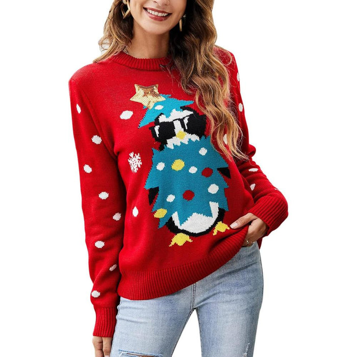 Christmas Crew Sweater With Novelty Holiday Print