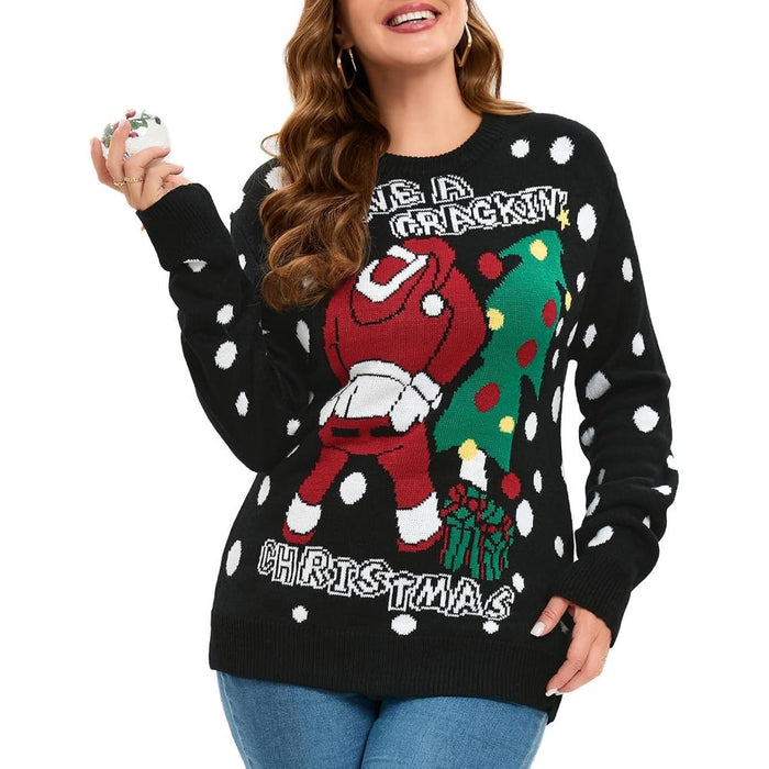 Christmas Crew Sweater With Novelty Holiday Print