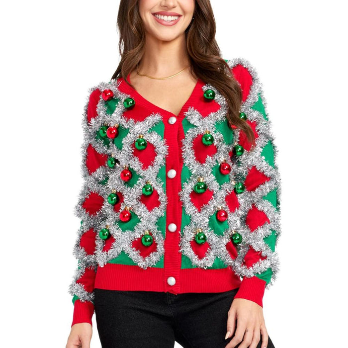 Holiday Sweater With Reindeer And Snowflake Design