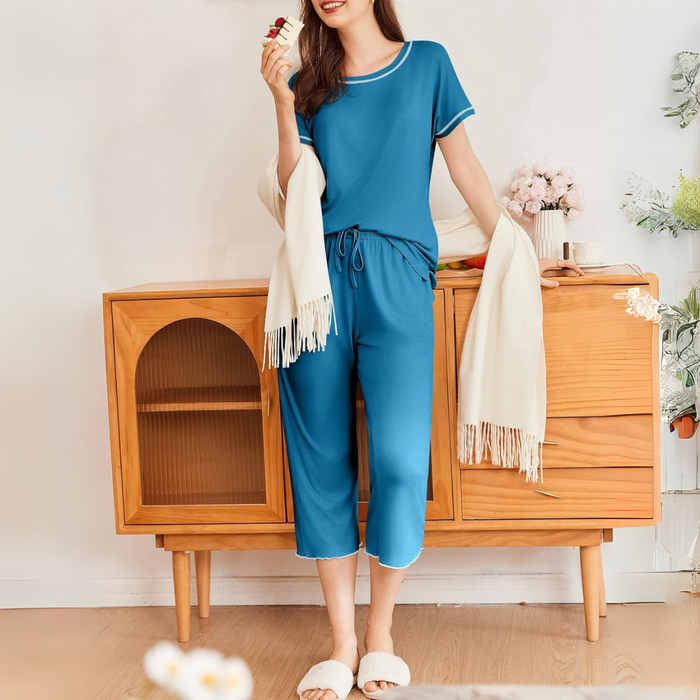 Short Sleeve Top And Capri Pajama Set