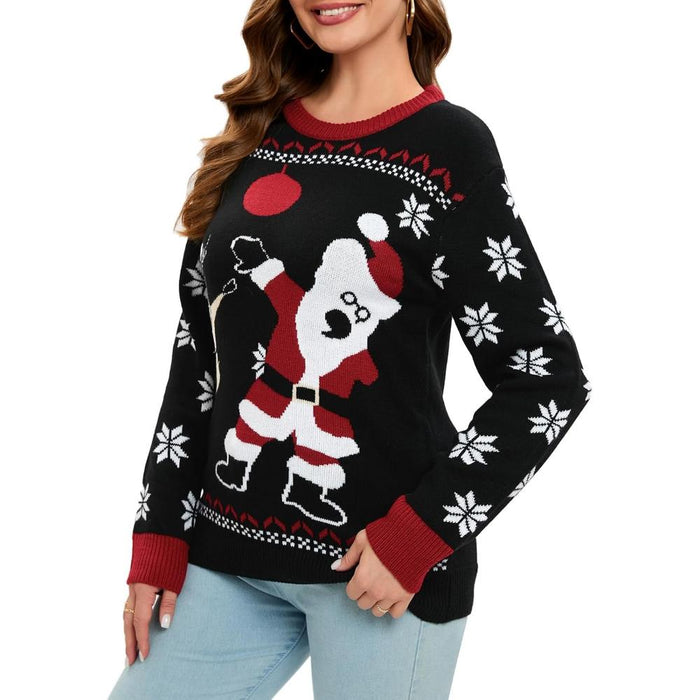 Christmas Crew Sweater With Novelty Holiday Print