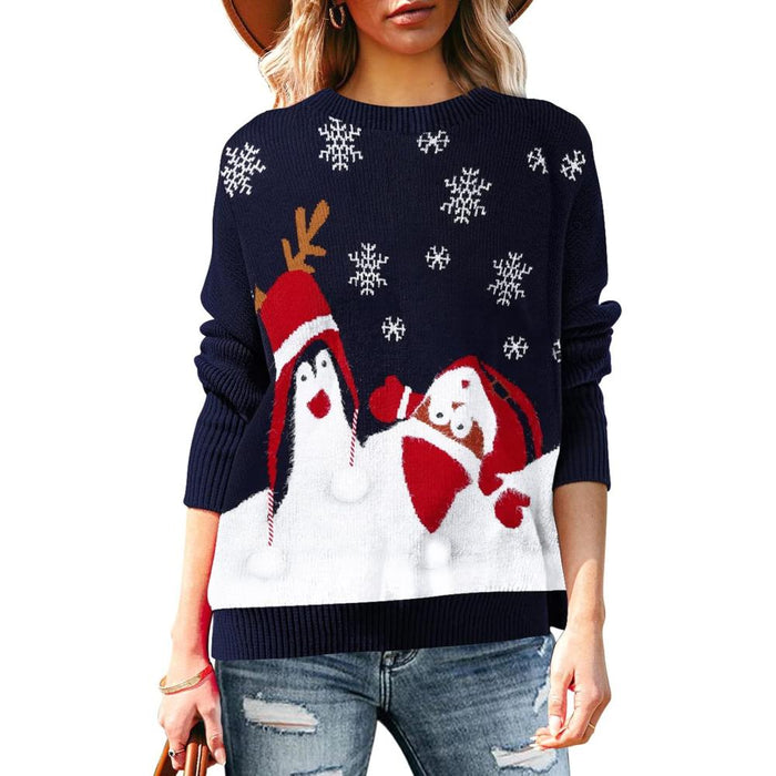 Long Sleeve Christmas Sweater With Holiday Print