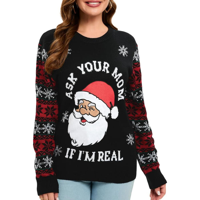 Christmas Crew Sweater With Novelty Holiday Print