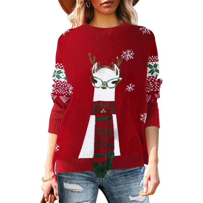 Long Sleeve Christmas Sweater With Holiday Print