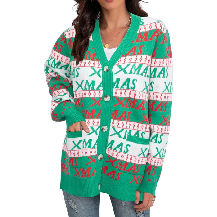 Christmas Cardigan With Snowflake And Decoration Print