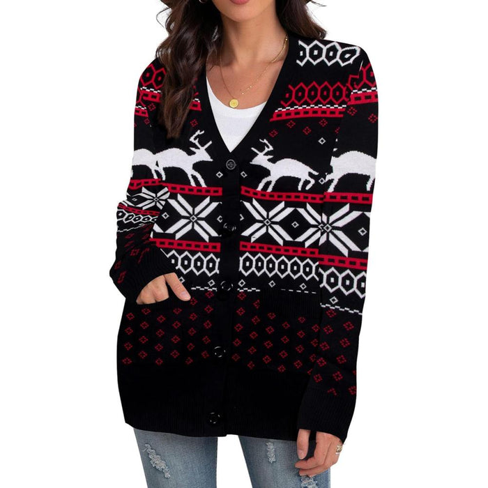 Christmas Cardigan With Snowflake And Decoration Print