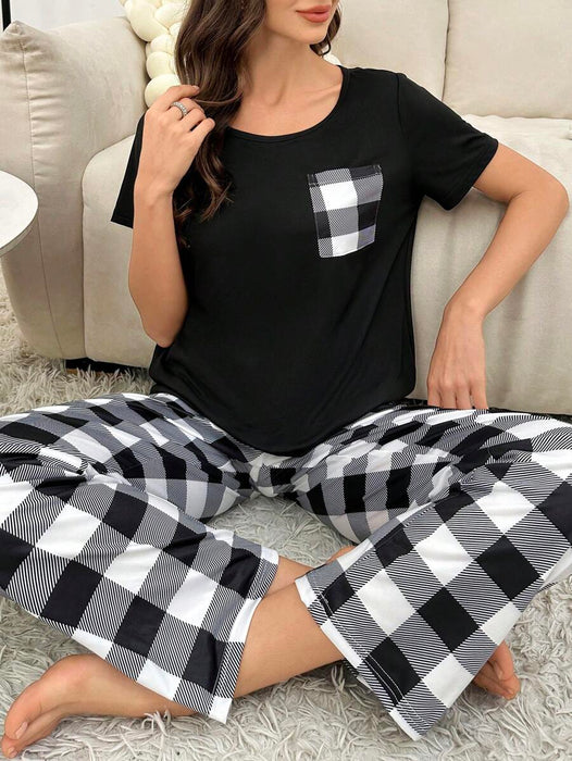 2 Piece Plaid Pajama Set With Pockets