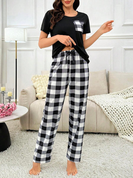 2 Piece Plaid Pajama Set With Pockets