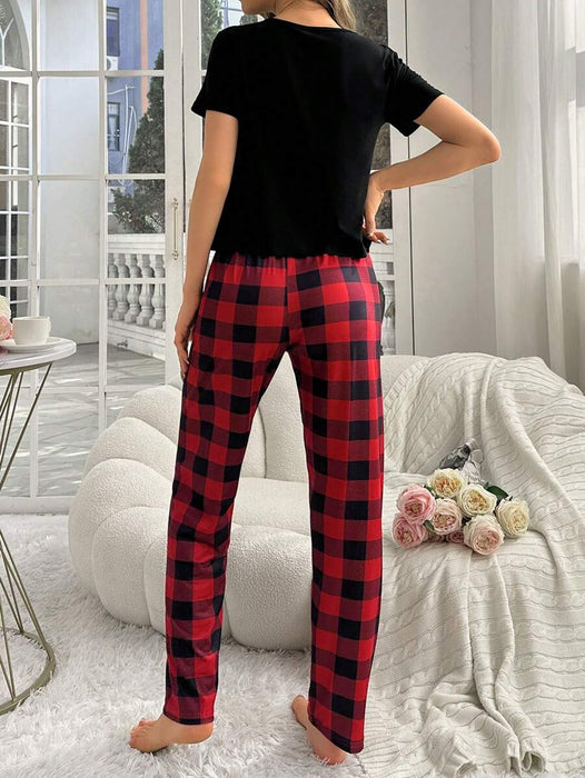 2 Piece Plaid Pajama Set With Pockets