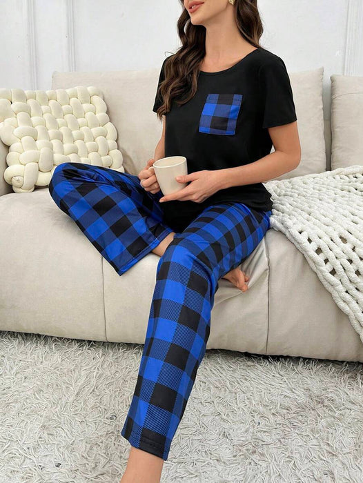 2 Piece Plaid Pajama Set With Pockets