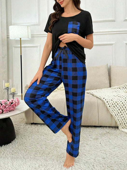 2 Piece Plaid Pajama Set With Pockets