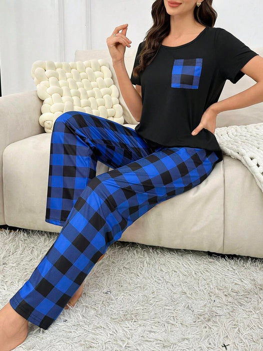 2 Piece Plaid Pajama Set With Pockets