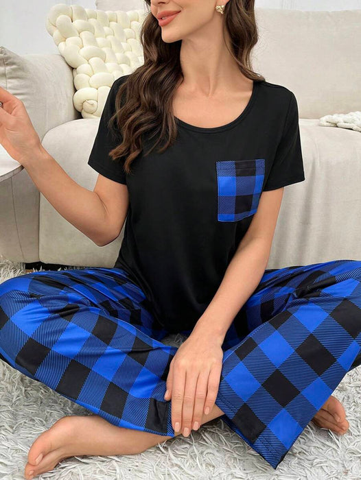 2 Piece Plaid Pajama Set With Pockets