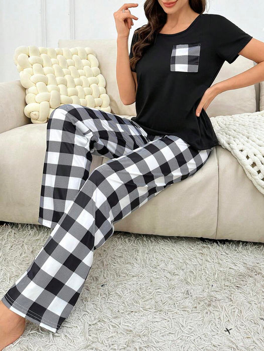 2 Piece Plaid Pajama Set With Pockets