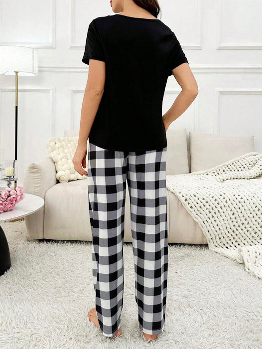 2 Piece Plaid Pajama Set With Pockets