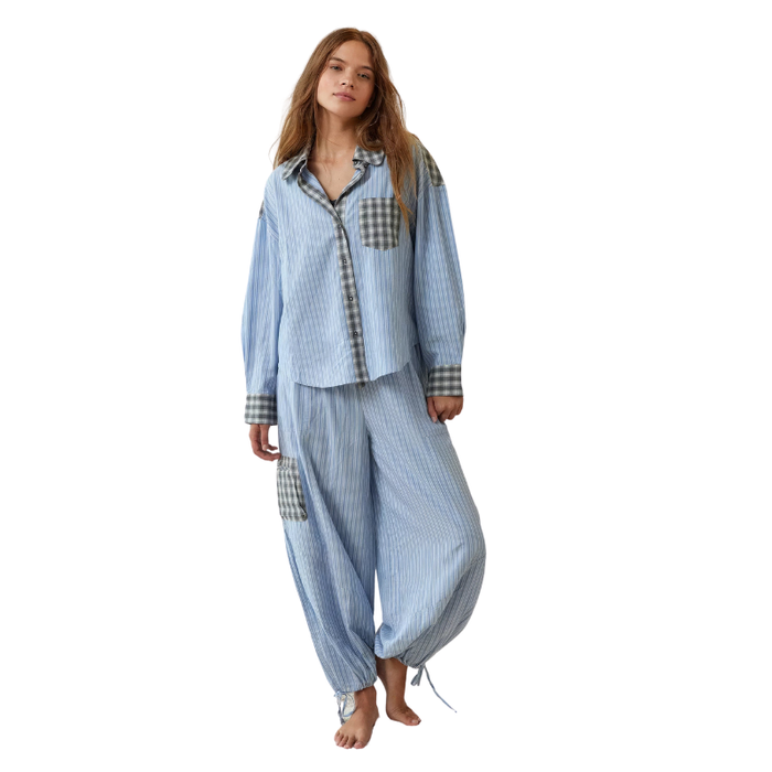 Plaid Patchwork Button Down Lounge Set