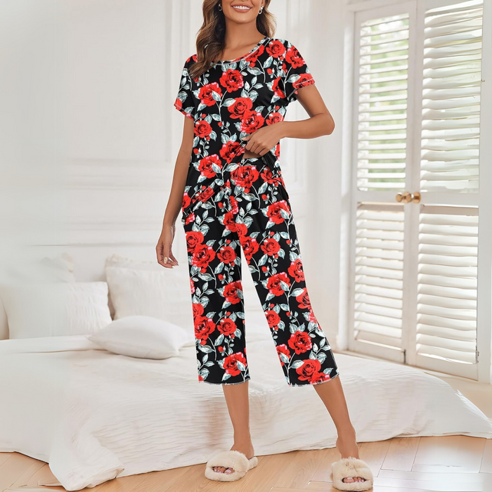 Floral Print Capri Pajama Set