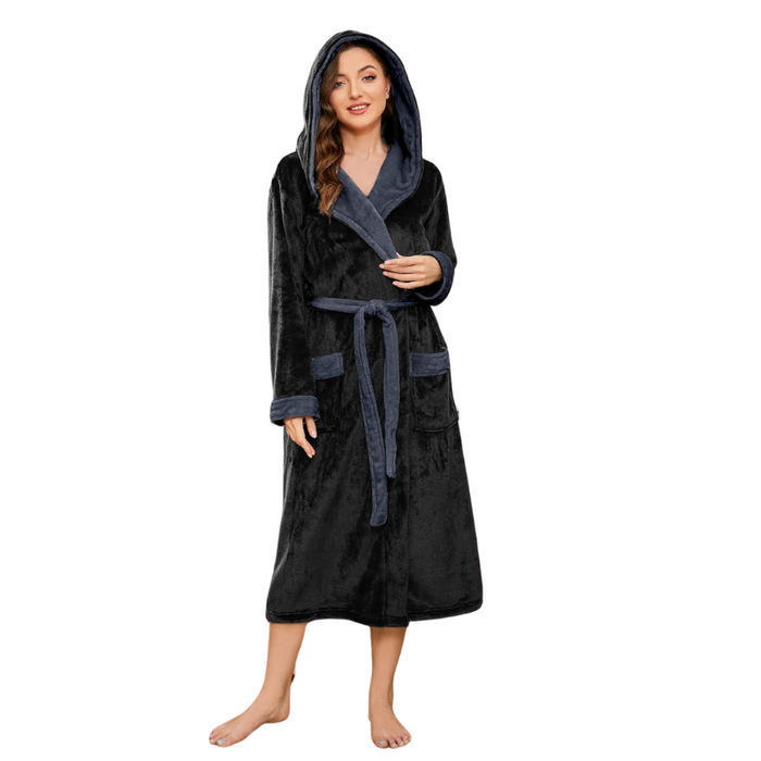 Dual Tone Hooded Long Fleece Bathrobe