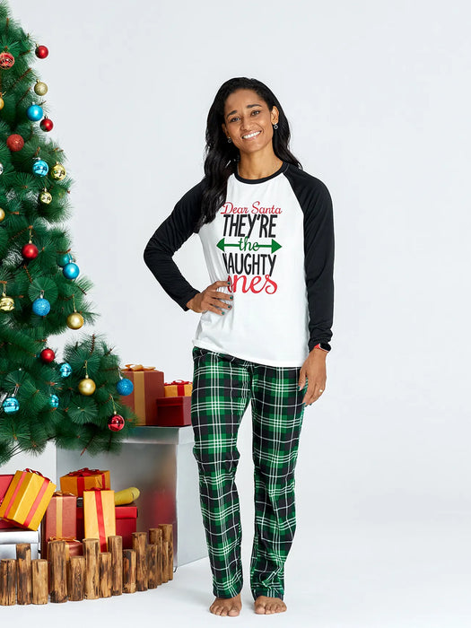 Letter Print And Plaid Pattern Christmas Family Matching Pajama Set