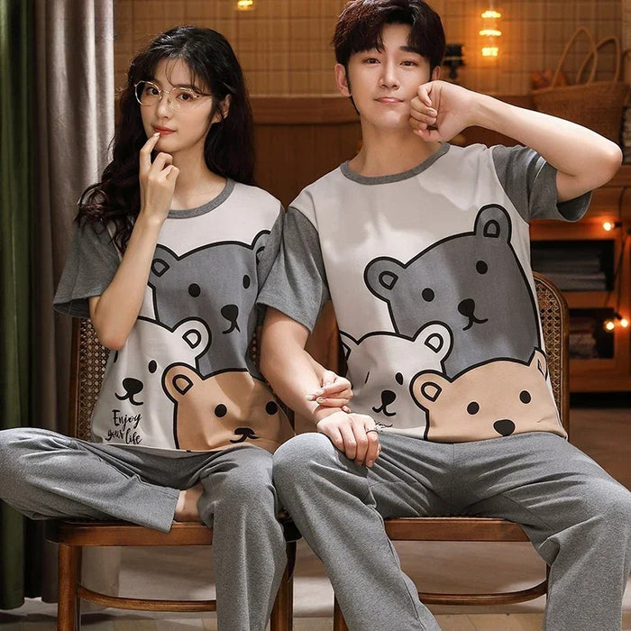 2 Piece Cartoon Printed Loungewear Couple Pajama Set