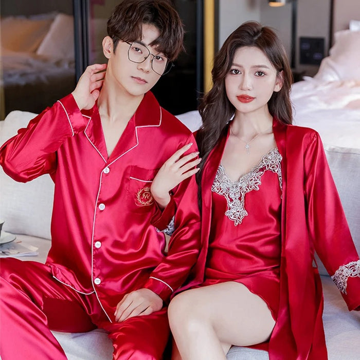 Lace Sling Silk Couple Pajama Set