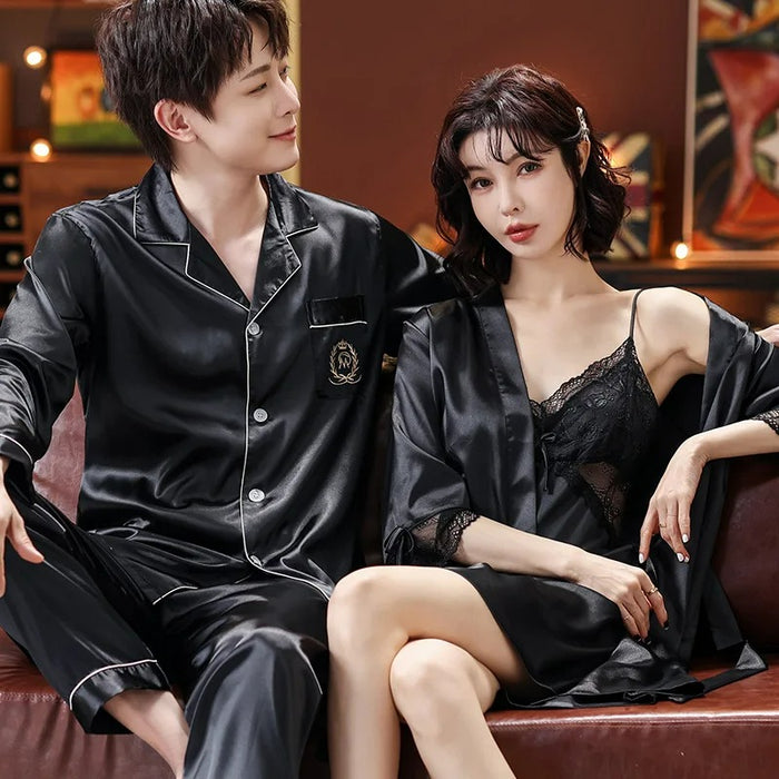 Lace Sling Silk Couple Pajama Set