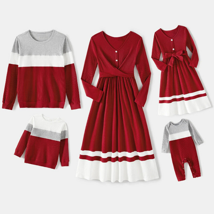 Ribbed Crisscross Pleated Family Matching Set