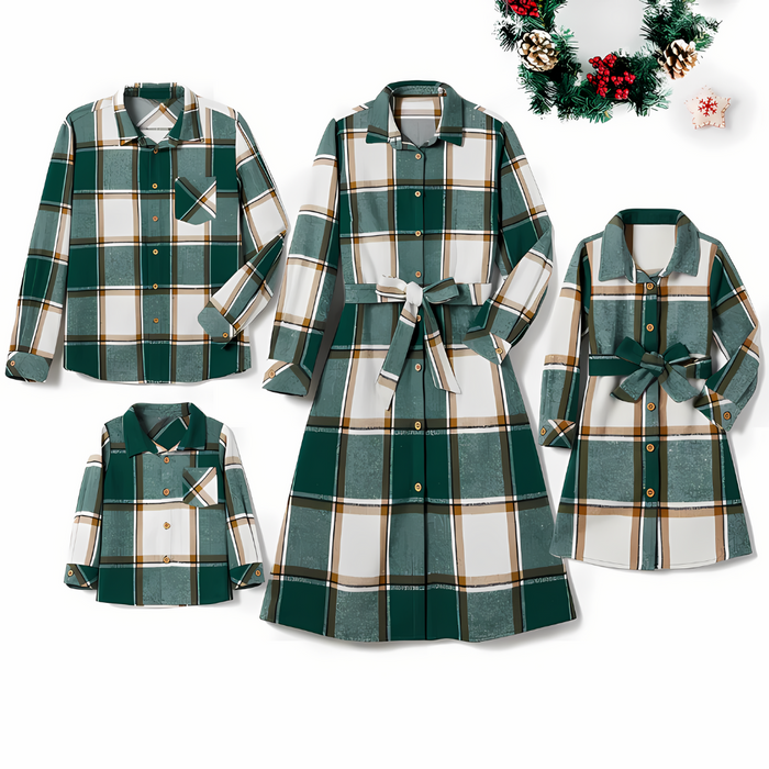 Family Matching Plaid Shirt And Dress Set