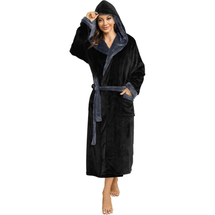 Dual Tone Hooded Long Fleece Bathrobe