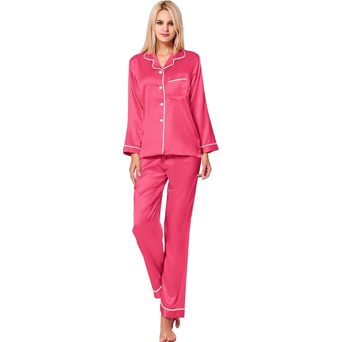 Satin Pajama Set with Long Sleeves And Button Up Design