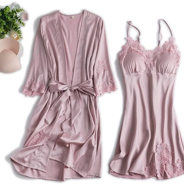 Women's Ice Silk Pajamas With Chest Pad 5 Piece Set