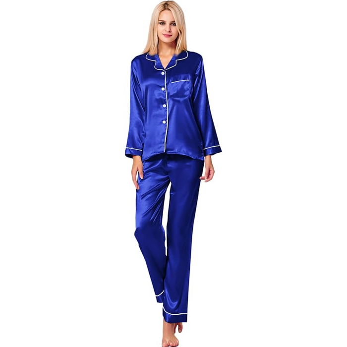 Long Sleeve Satin Pajama Set With Button Front