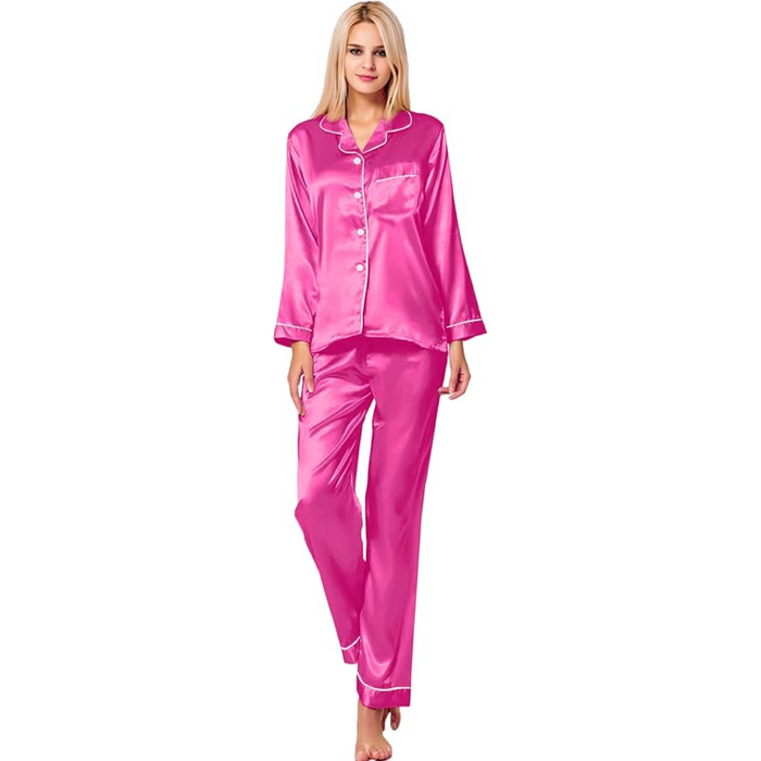 Long Sleeve Satin Pajama Set With Button Front